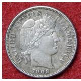 1908 D Barber Silver Dime