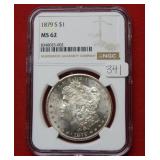 1879 S Morgan Silver Dollar NGC MS62