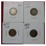 1854-1857-1875-1880 Seated Liberty Dimes
