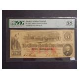 1863 $5 Raleigh NC Note PMG58