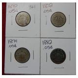 1870-1872-1874-1882 Shield Nickels