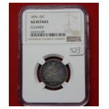 1876 Seated Liberty Silver Quarter NGC AU Details