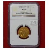 1908 US $2.50 Gold Coin NGC AU55