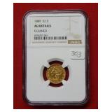 1889 $2.5 US Gold Coin NGC AU Details Cleaned