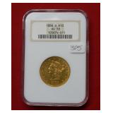 1888 O $10 US Gold Coin NGC AU58