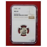 1943 Mercury Silver Dime NGC MS64