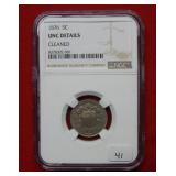 1876 Shield Nickel NGC UNC Details Cleaned