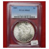 1885 Morgan Silver Dollar Coin PCGS MS63