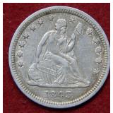 1845 Seated Liberty Quarter - No Motto