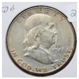 1948 D Franklin Silver Half Dollar Coin