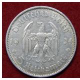 1934 German 5 Mark with Swastika Coin