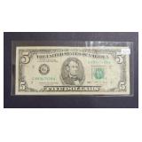 1988 $5 Mint Error Federal Reserve Note - See Back