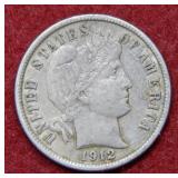 1912 D Barber Silver Dime