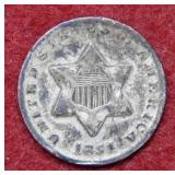 1851 Silver Three Cent Piece