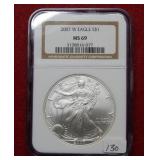 2007 W Silver Eagle 1oz Coin NGC MS69
