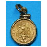 1945 Mexico 2 Peso Gold Coin in Bezel