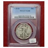1938 D Walking Liberty Silver Half PCGS VG08
