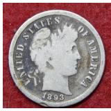 1893 S Barber Silver Dime