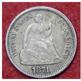 1871 Seated Liberty Half Dime