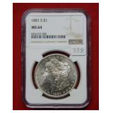 1881 S Morgan Silver Dollar NGC MS64