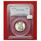1942 D Washington Silver Quarter PCGS MS65
