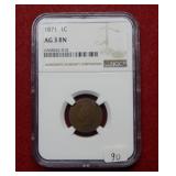1871 Large Cent NGC AG 3 Brown