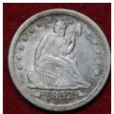 1853 Seated Liberty Silver Quarter - Arrows & Rays