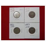 1873-75-82-83 Shield Nickels - 4 Coins Total