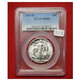 1943 D Walking Liberty Silver Half PCGS MS65