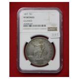 1877 Silver Trade Dollar NGC VF Details - cleaned