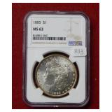 1885 Morgan Silver Dollar NGC MS63