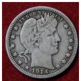 1914 Barber Silver Quarter