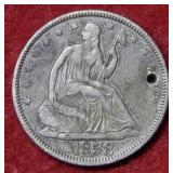 1858 No Motto Seated Liberty Half Dollar - Holed