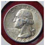 1944 S Washington Silver Quarter
