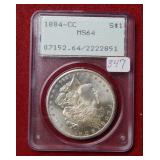 1884 CC Morgan Silver Dollar PCGS MS64