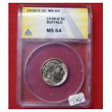 1938 D Buffalo Nickel ANACS MS64