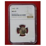 1943 Mercury Silver Dime NGC MS65