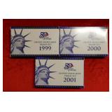 (3) US Proof Sets - 1999 to 2001