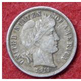 1911 D Barber Silver Dime