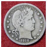 1910 Barber Silver Quarter