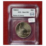 1986 D Statue of Liberty Half Dollar ICG Gem BU