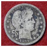 1909 O Barber Silver Quarter