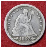 1853 Arrows & Rays Seated Liberty Quarter