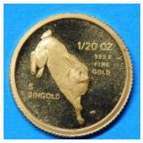 1987 Singapore 1/20oz .9999 Gold Rabbit Coin