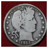 1913 Barber Silver Half Dollar