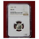 1943 Mercury Silver Dime NGC MS64