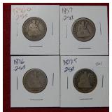 1856 O- 1857 - 1876 - 1877 S Seated Liberty Qtrs