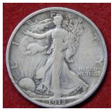 1918 D Walking Liberty Half Dollar Coin
