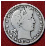 1914 Barber Silver Half Dollar Coin