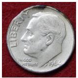 1964 D Roosevelt Silver Dime - Clip Planchet Error